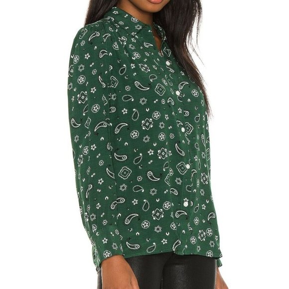 Rails Jesabel Forest Bandana Button Collar Top Shirt Women's Small Green Paisley - Picture 3 of 16